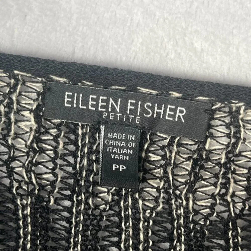 Eileen Fisher Sweater Womens PP / XS Black Tan Sheer Pullover Wool Linen Box Top